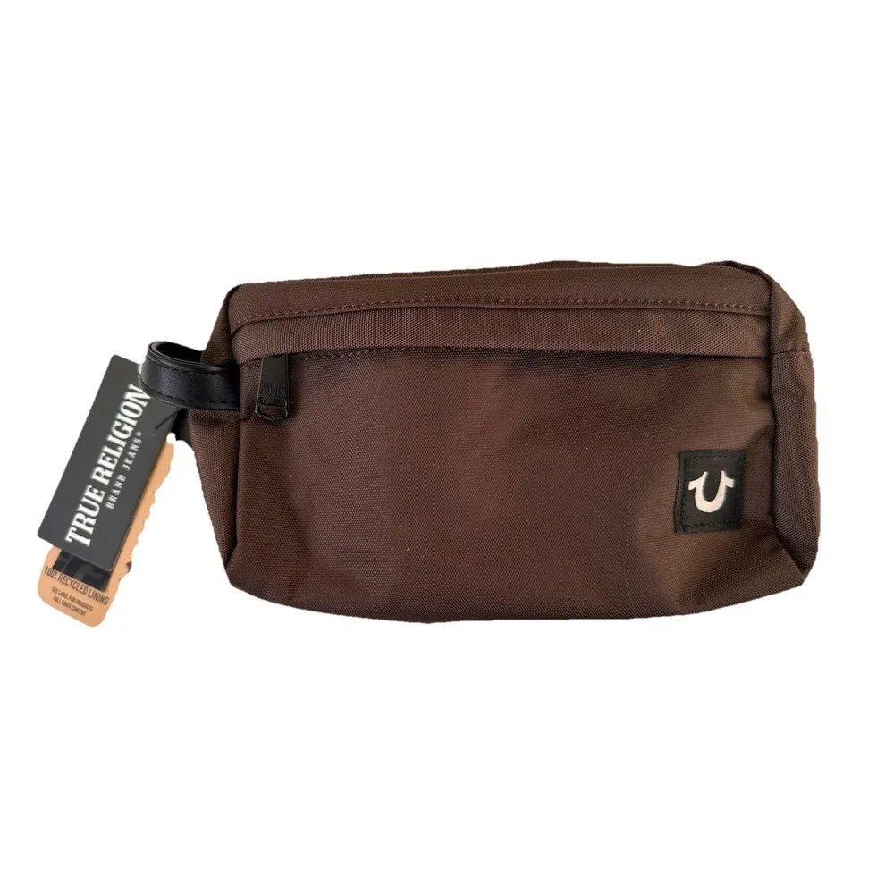 True Religion Men's Brown  Travel Toiletry‎ Bag Canvas Logo NWT